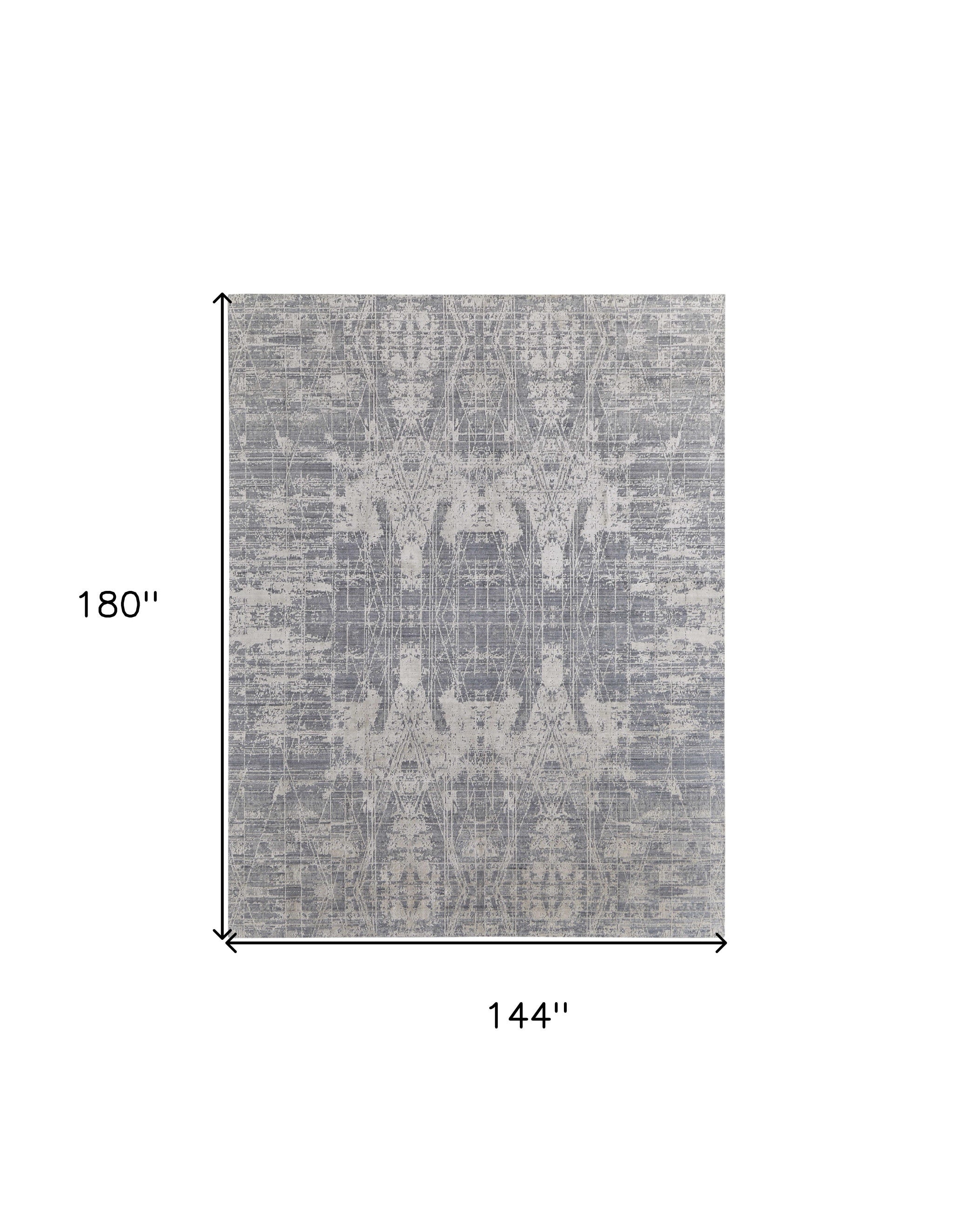 12' X 15' Gray and Silver Abstract Hand Woven Worn Faded Area Rug