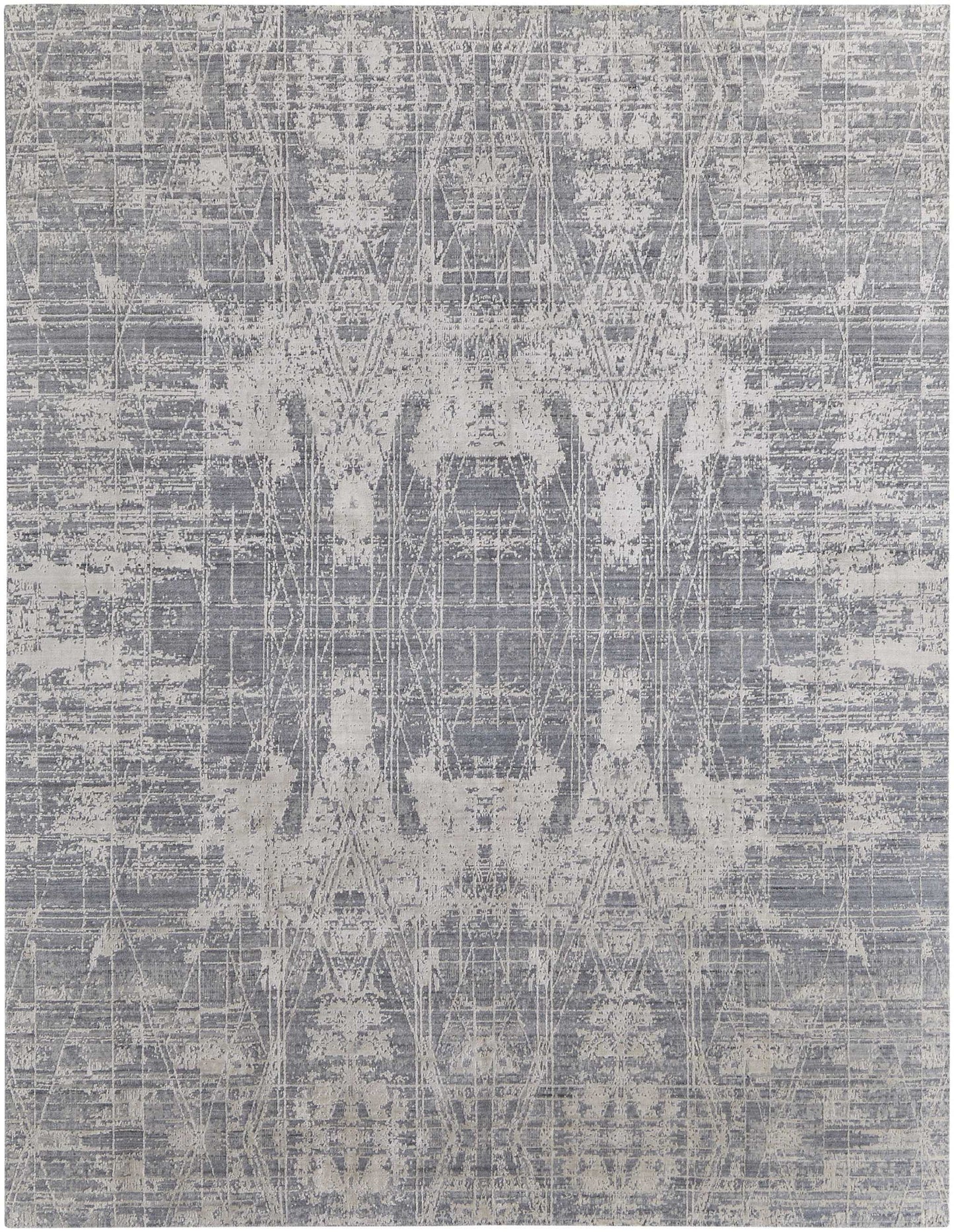 12' X 15' Gray and Silver Abstract Hand Woven Worn Faded Area Rug