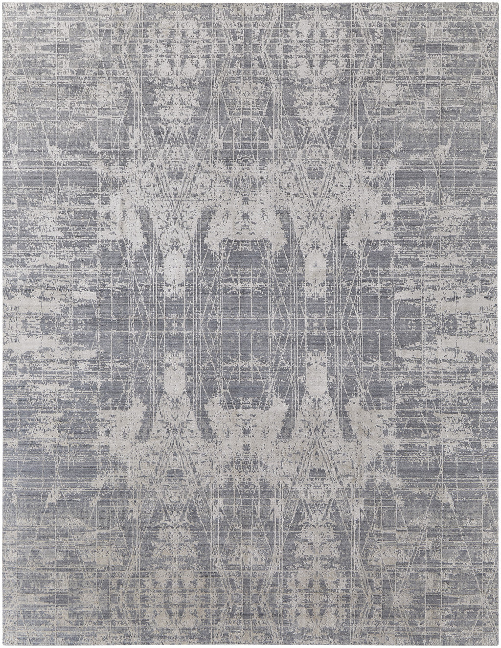 12' X 15' Gray and Silver Abstract Hand Woven Worn Faded Area Rug