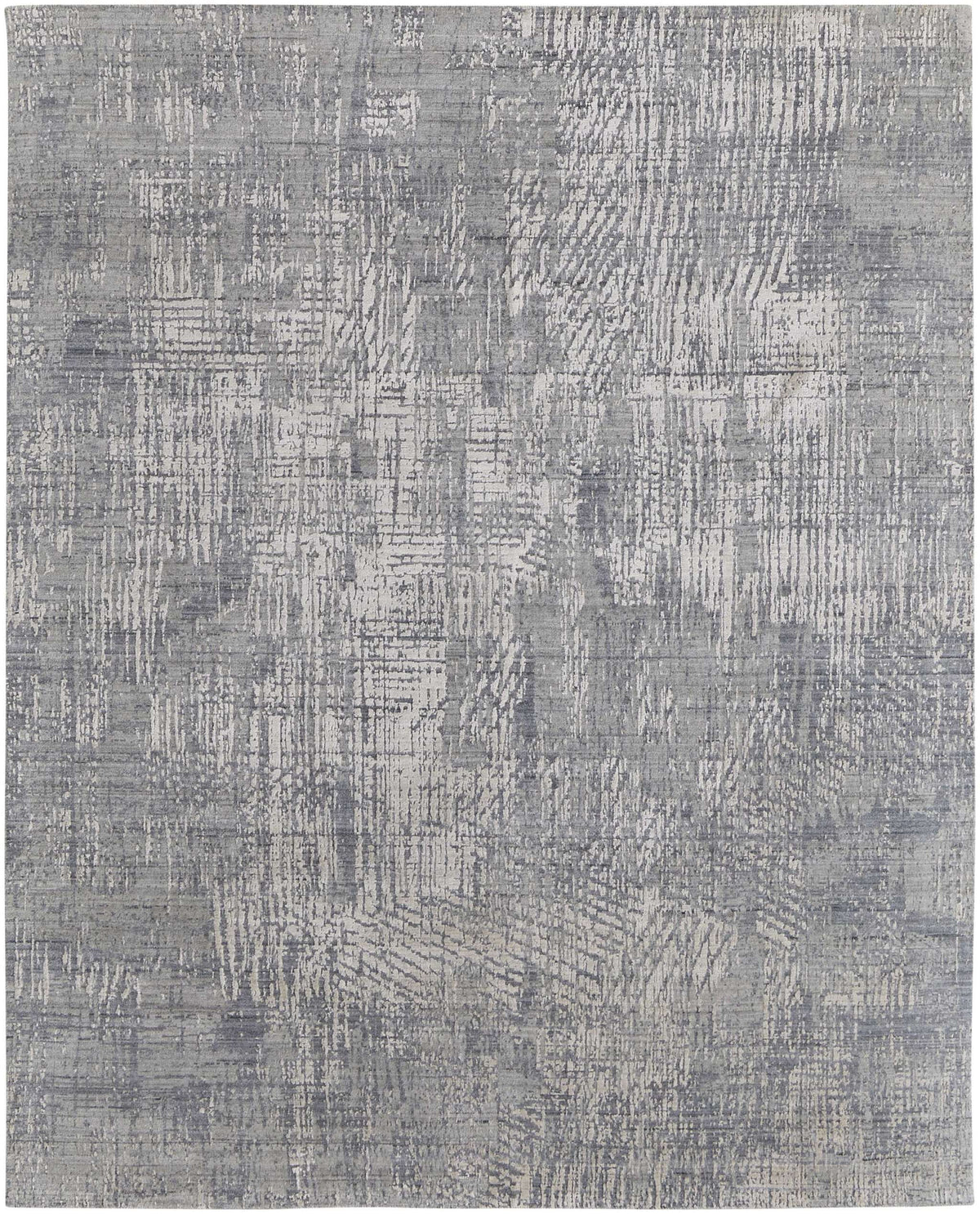 4' X 6' Gray and Silver Abstract Hand Woven Worn Faded Area Rug
