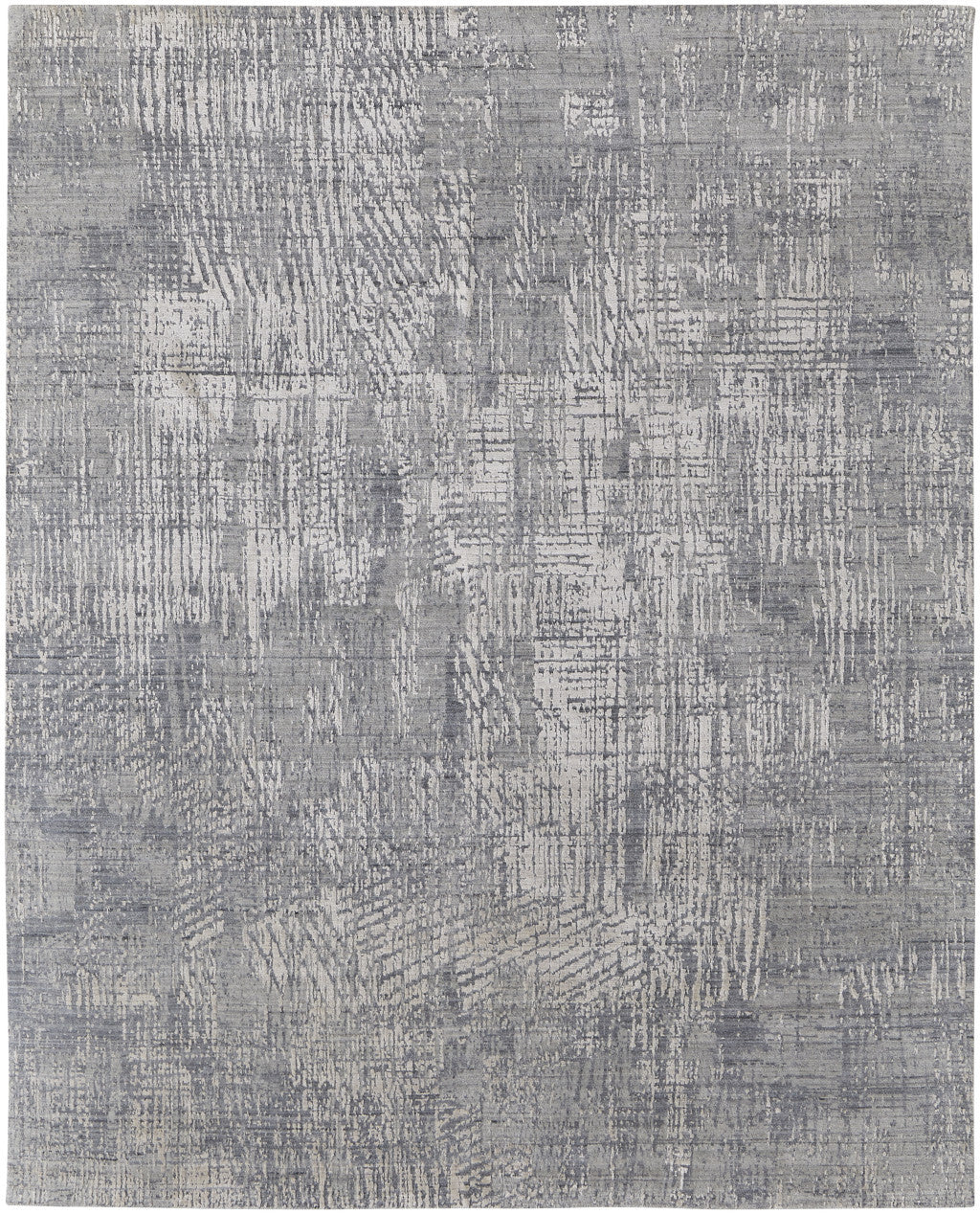 4' X 6' Gray and Silver Abstract Hand Woven Worn Faded Area Rug