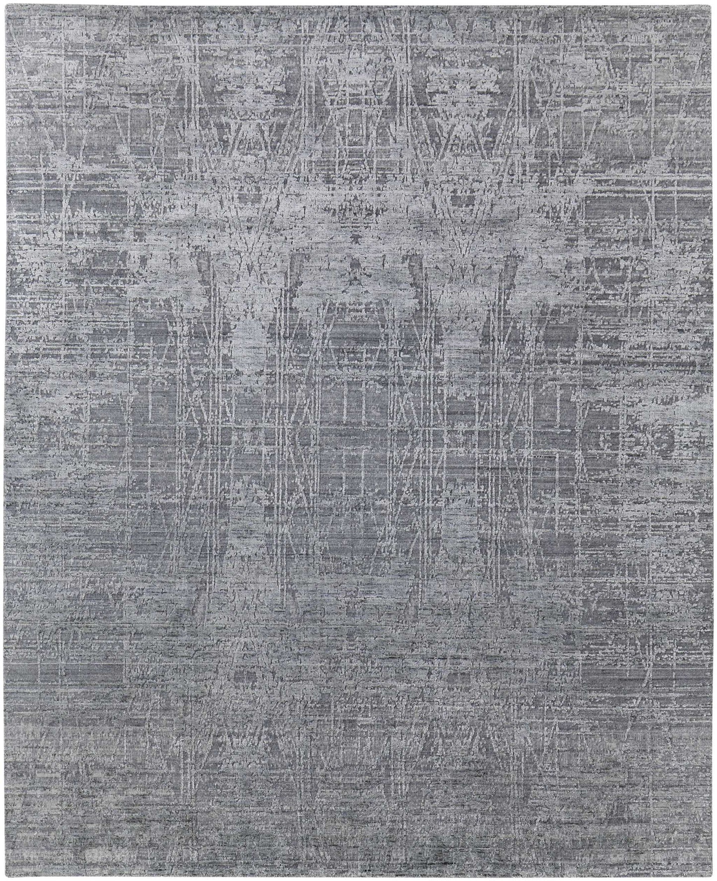 12' X 15' Gray and Silver Abstract Hand Woven Worn Faded Area Rug