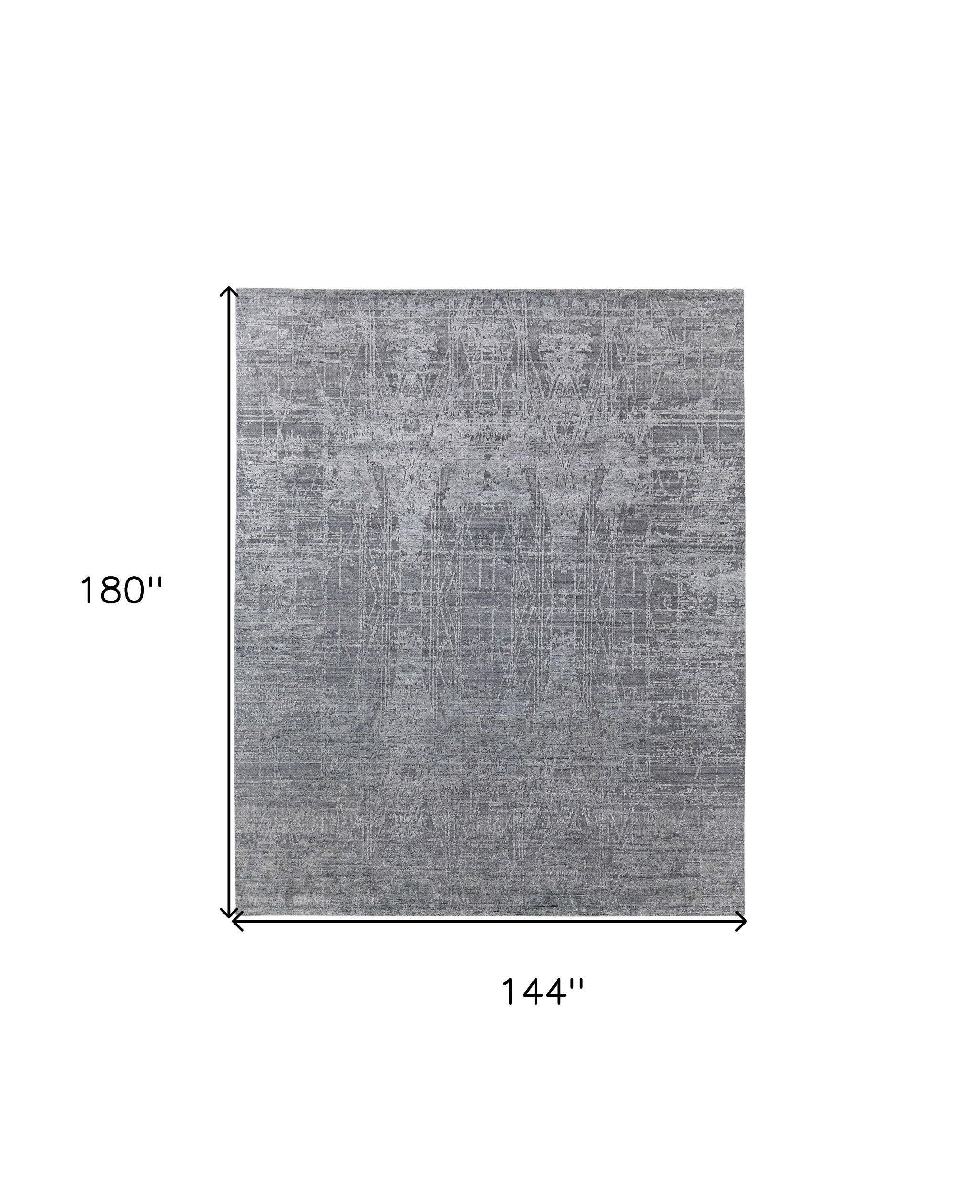 12' X 15' Gray and Silver Abstract Hand Woven Worn Faded Area Rug