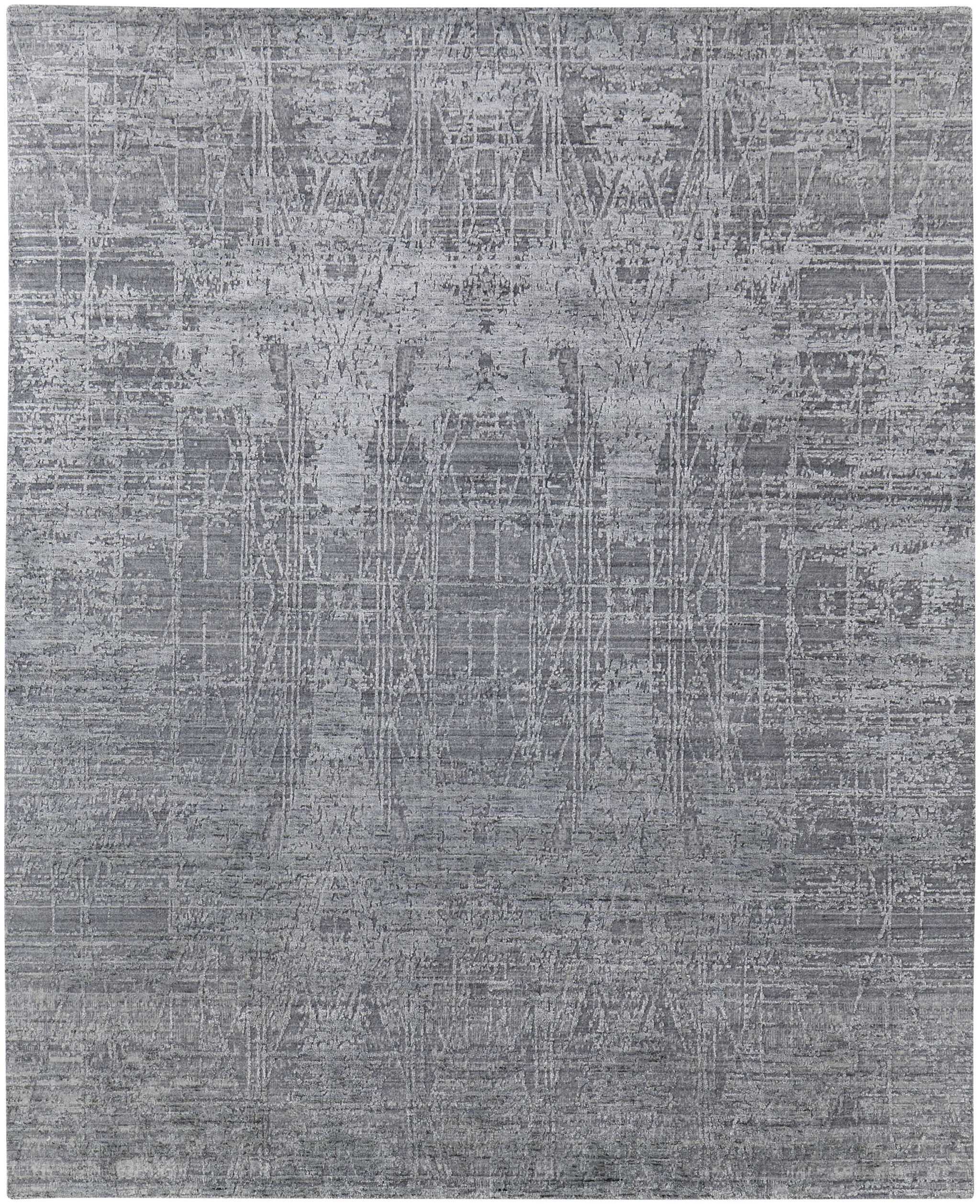 12' X 15' Gray and Silver Abstract Hand Woven Worn Faded Area Rug