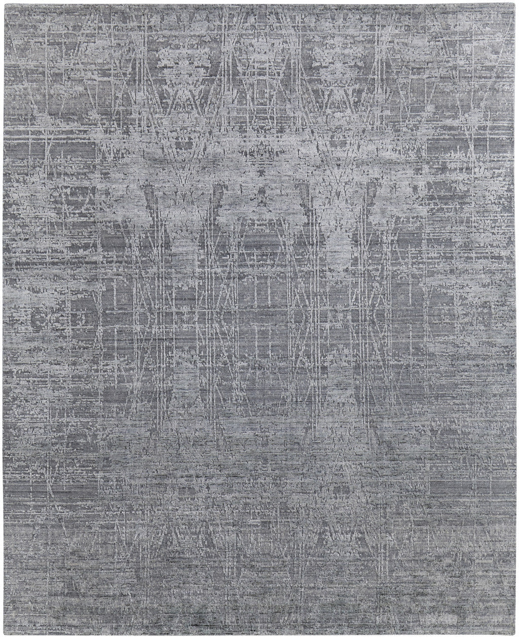 12' X 15' Gray and Silver Abstract Hand Woven Worn Faded Area Rug