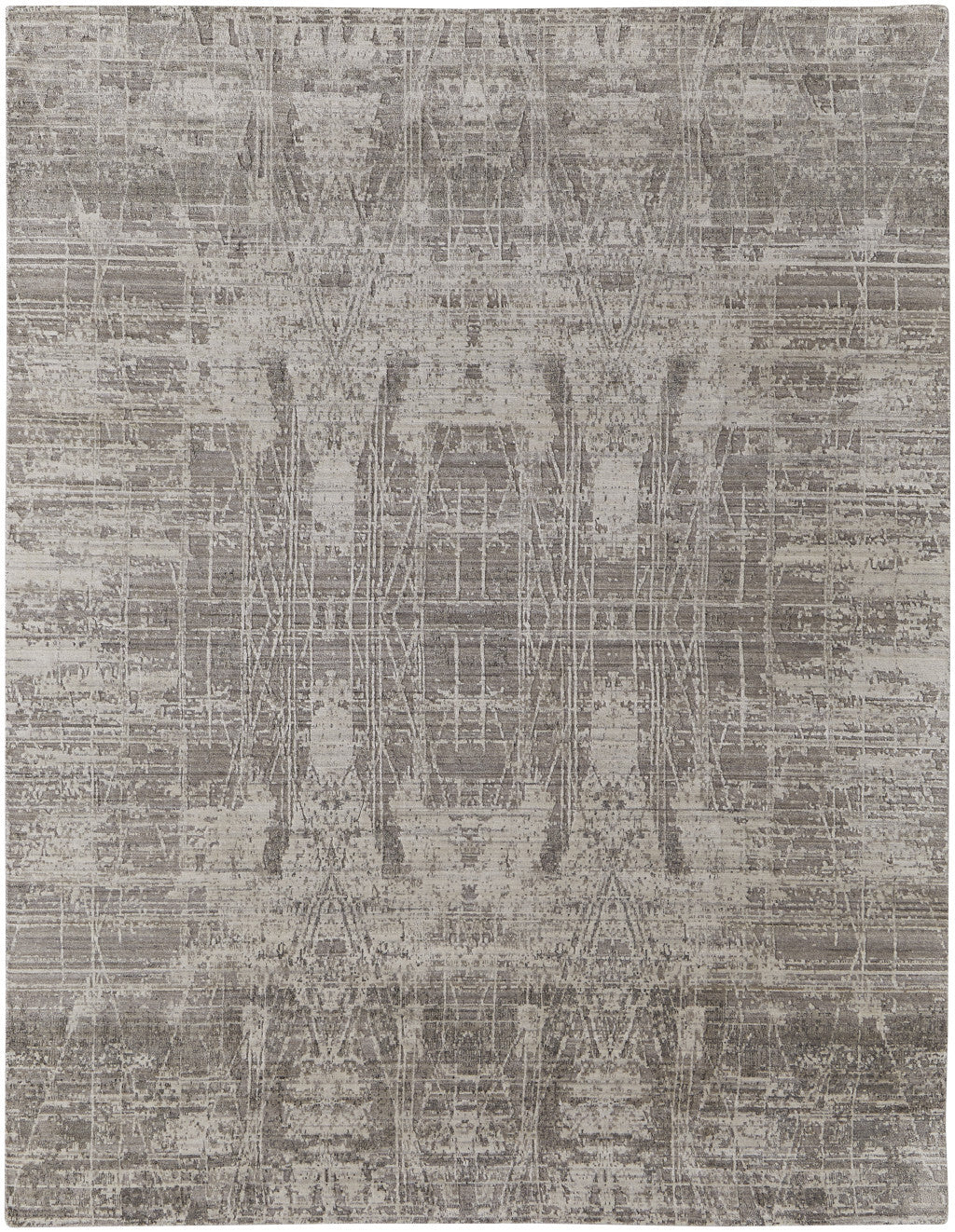 12' X 15' Gray and Silver Abstract Hand Woven Worn Faded Area Rug
