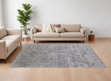 12' X 15' Gray and Silver Abstract Hand Woven Worn Faded Area Rug