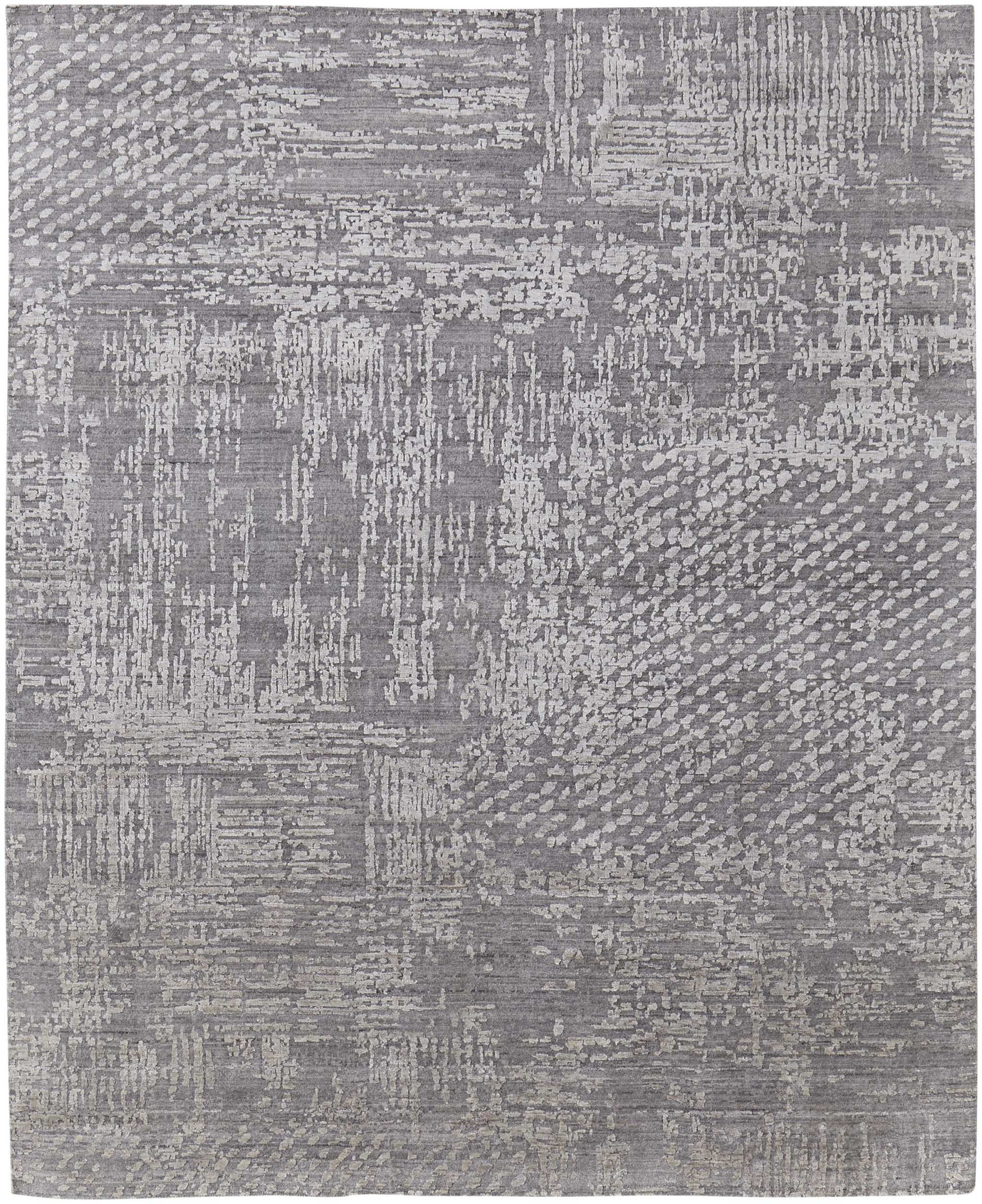 12' X 15' Gray and Silver Abstract Hand Woven Worn Faded Area Rug