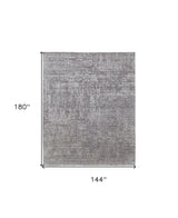 12' X 15' Gray and Silver Abstract Hand Woven Worn Faded Area Rug