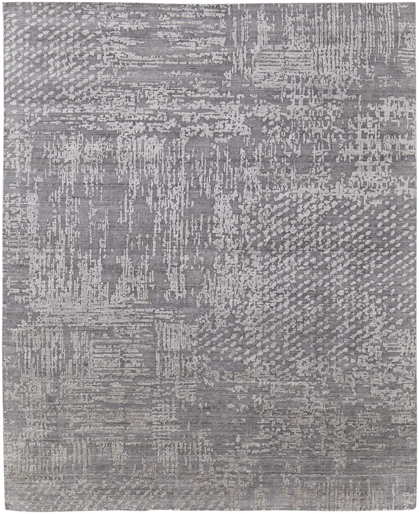 12' X 15' Gray and Silver Abstract Hand Woven Worn Faded Area Rug