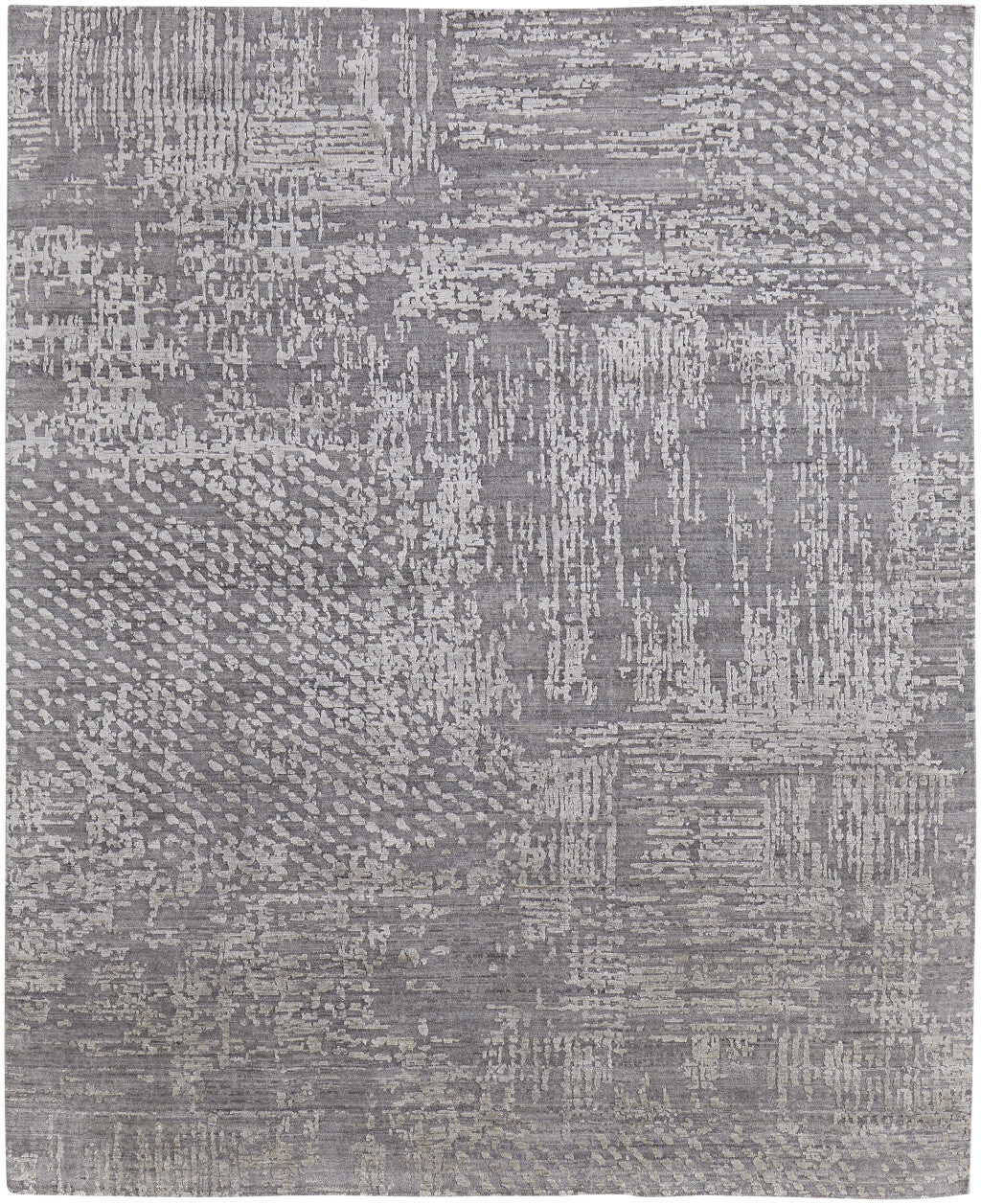 12' X 15' Gray and Silver Abstract Hand Woven Worn Faded Area Rug