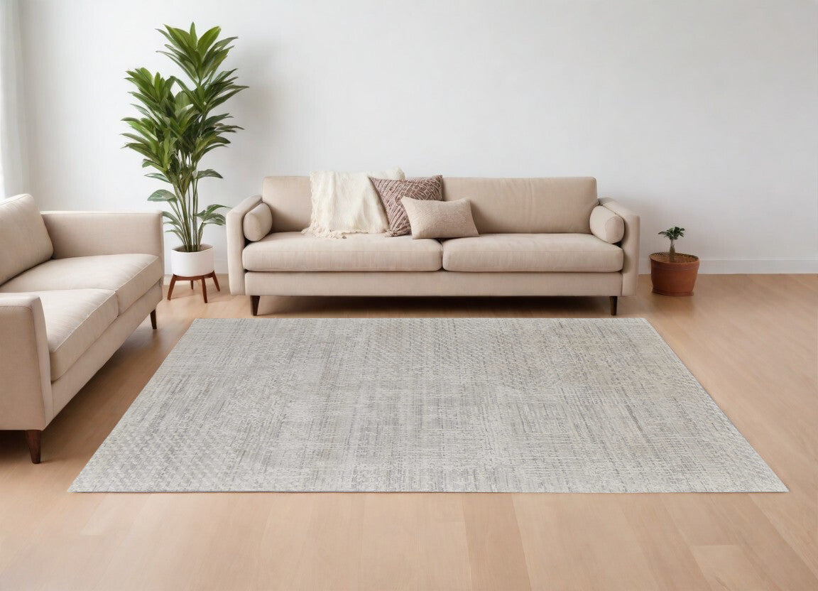 12' X 15' Ivory and Gray Abstract Hand Woven Worn Faded Area Rug