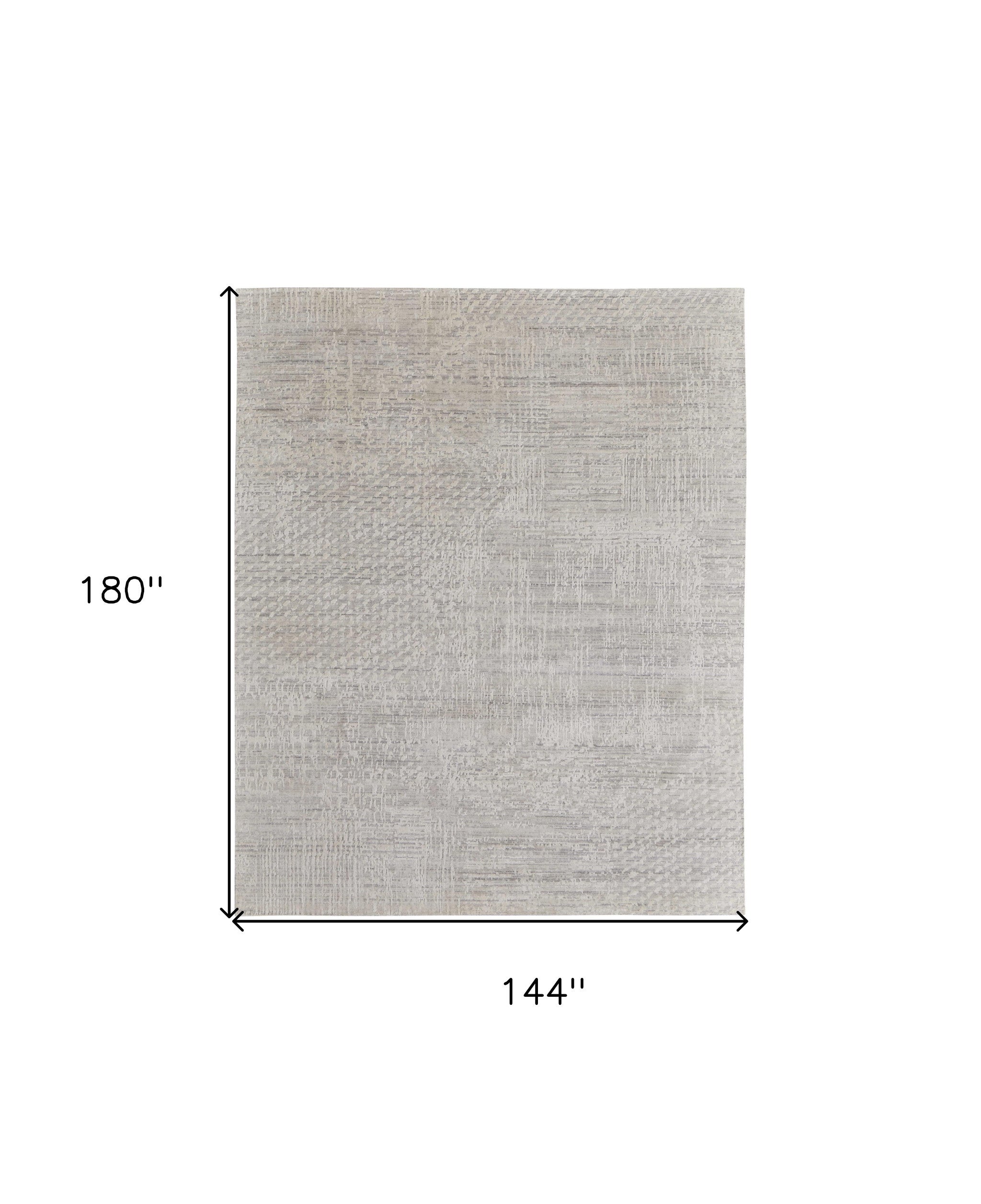 12' X 15' Ivory and Gray Abstract Hand Woven Worn Faded Area Rug