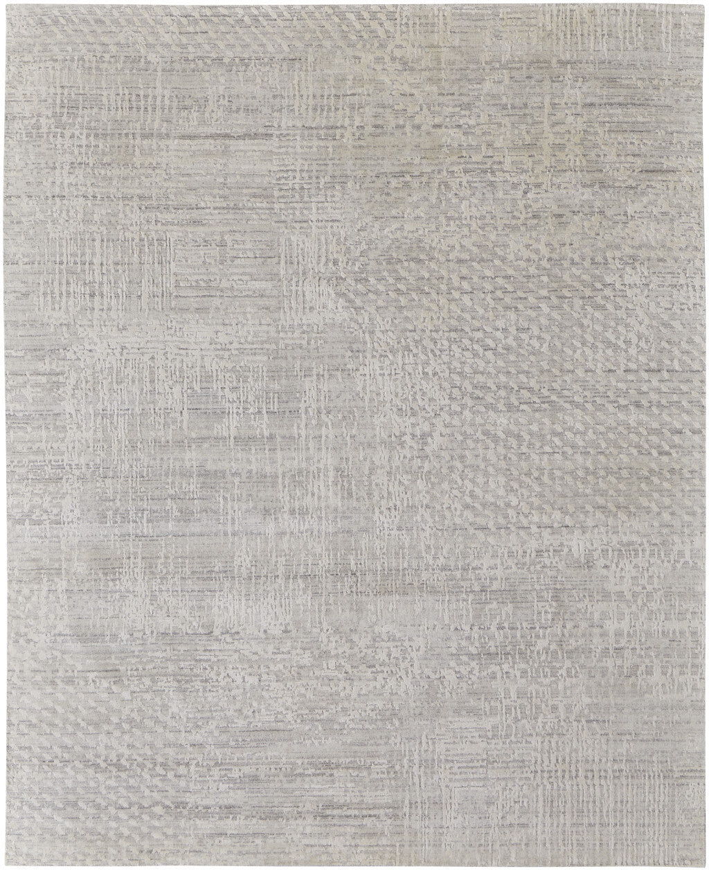 12' X 15' Ivory and Gray Abstract Hand Woven Worn Faded Area Rug