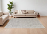 12' X 15' Ivory and Gray Abstract Hand Woven Worn Faded Area Rug
