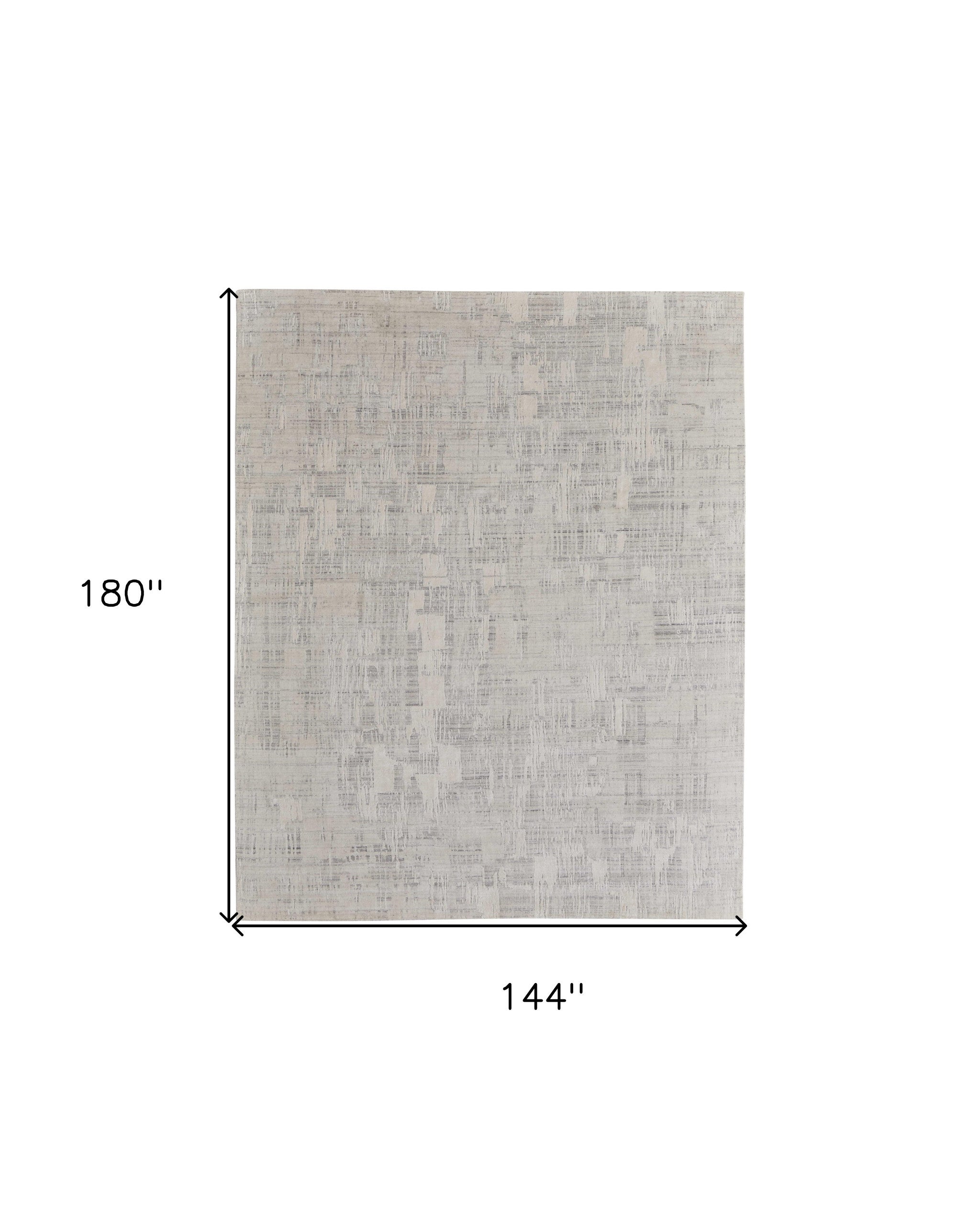 12' X 15' Ivory and Gray Abstract Hand Woven Worn Faded Area Rug