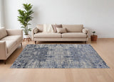 12' X 15' Blue and Ivory Abstract Hand Woven Worn Faded Area Rug