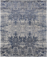 12' X 15' Blue and Ivory Abstract Hand Woven Worn Faded Area Rug