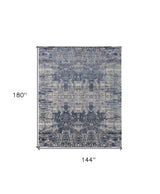 12' X 15' Blue and Ivory Abstract Hand Woven Worn Faded Area Rug