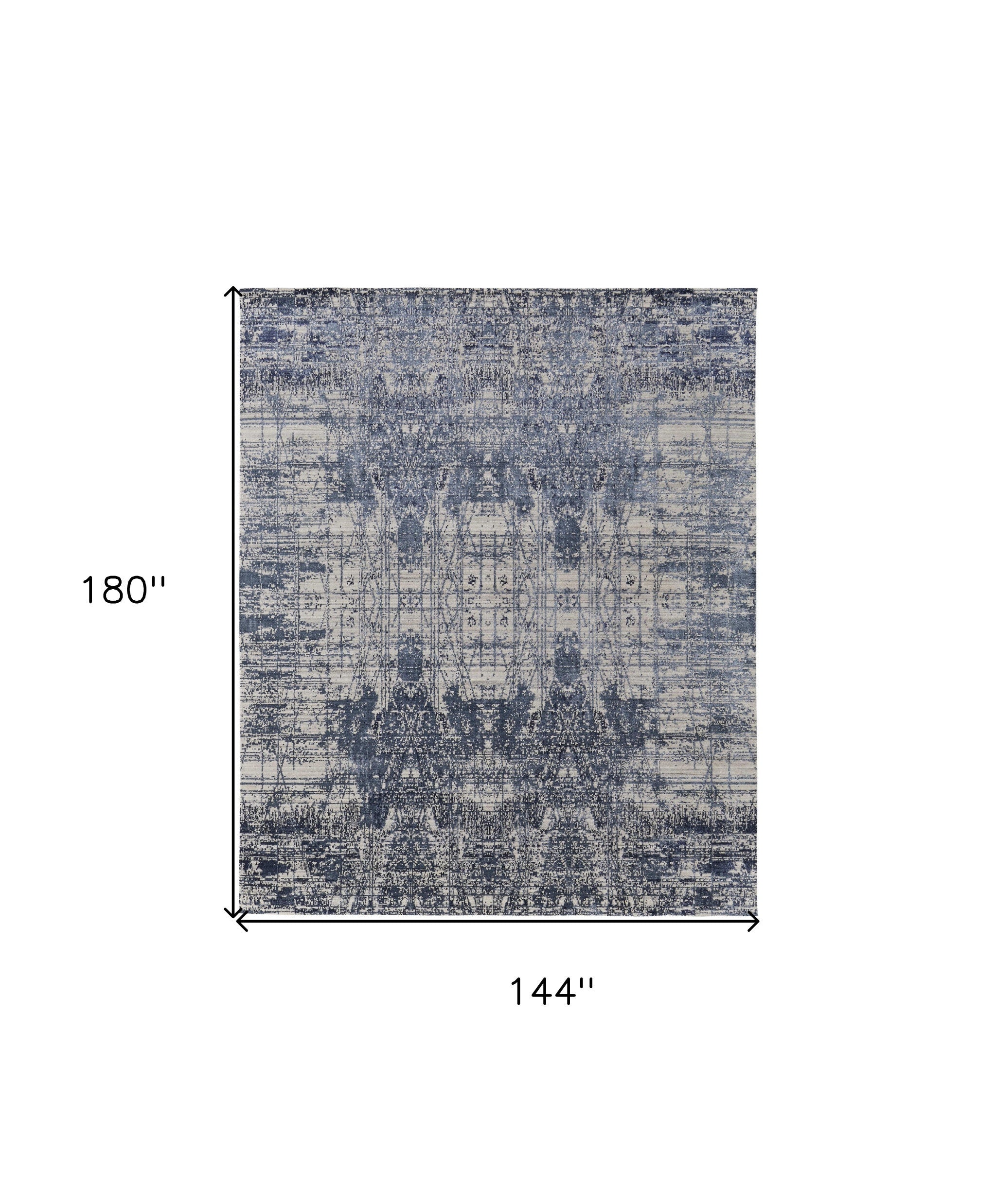 12' X 15' Blue and Ivory Abstract Hand Woven Worn Faded Area Rug