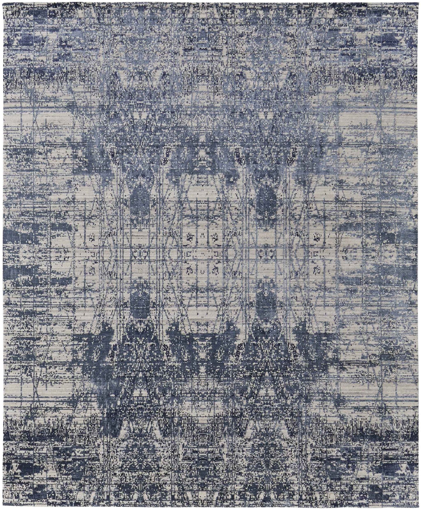 12' X 15' Blue and Ivory Abstract Hand Woven Worn Faded Area Rug