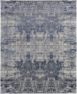 12' X 15' Blue and Ivory Abstract Hand Woven Worn Faded Area Rug