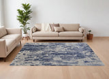 12' X 15' Blue and Ivory Abstract Hand Woven Worn Faded Area Rug