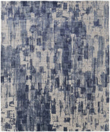12' X 15' Blue and Ivory Abstract Hand Woven Worn Faded Area Rug