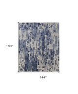 12' X 15' Blue and Ivory Abstract Hand Woven Worn Faded Area Rug