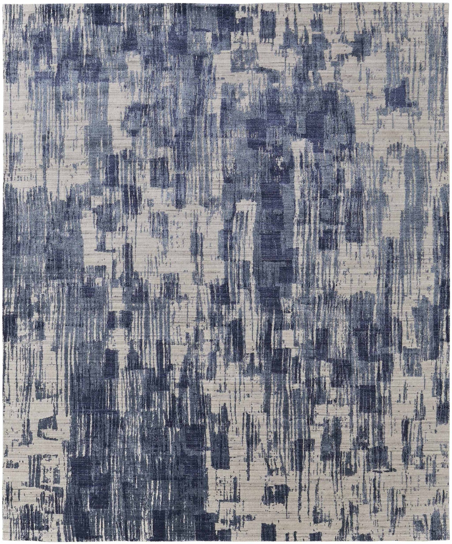 12' X 15' Blue and Ivory Abstract Hand Woven Worn Faded Area Rug