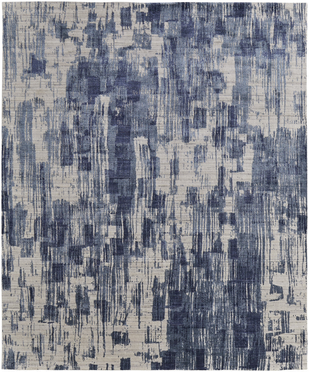 12' X 15' Blue and Ivory Abstract Hand Woven Worn Faded Area Rug