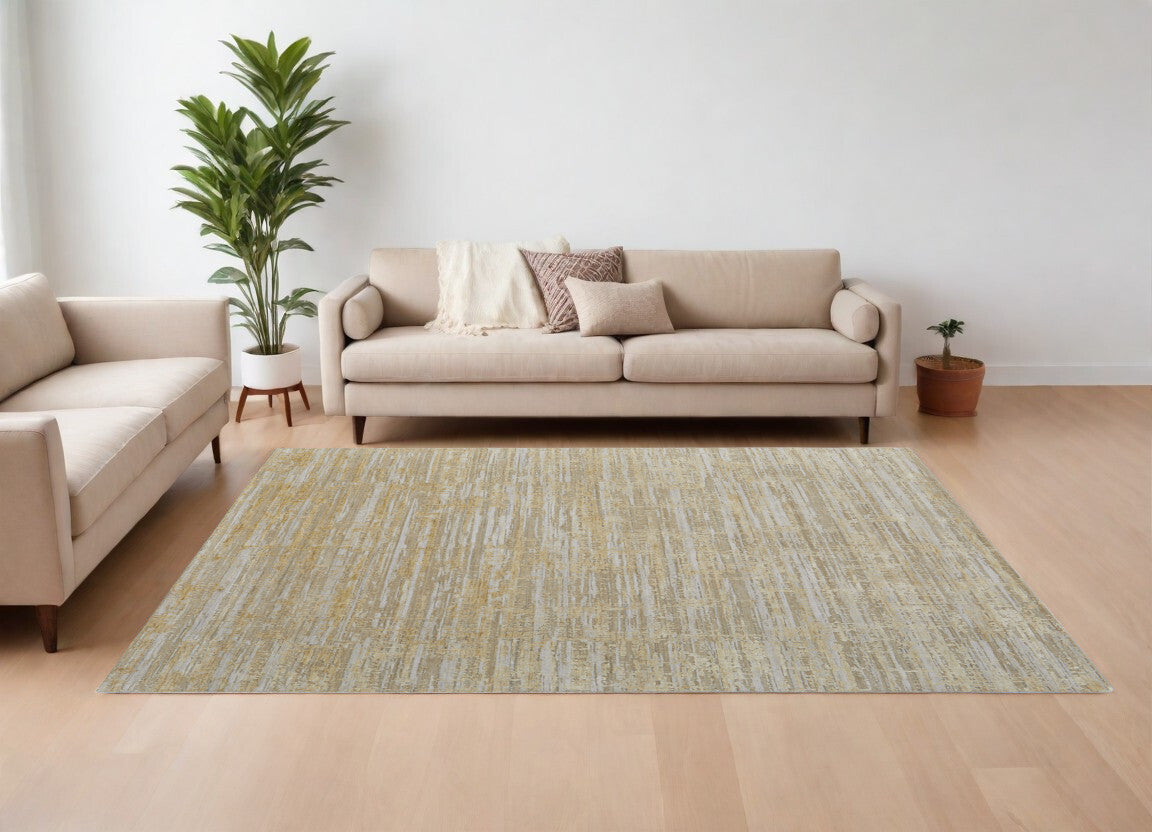 9' X 12' Yellow and Ivory Abstract Hand Woven Area Rug