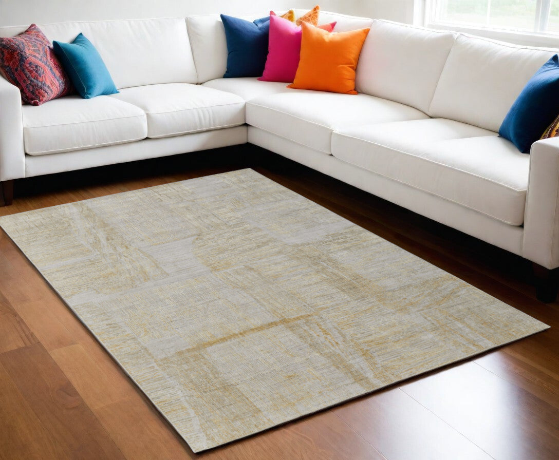5' X 8' Yellow and Ivory Abstract Hand Woven Area Rug