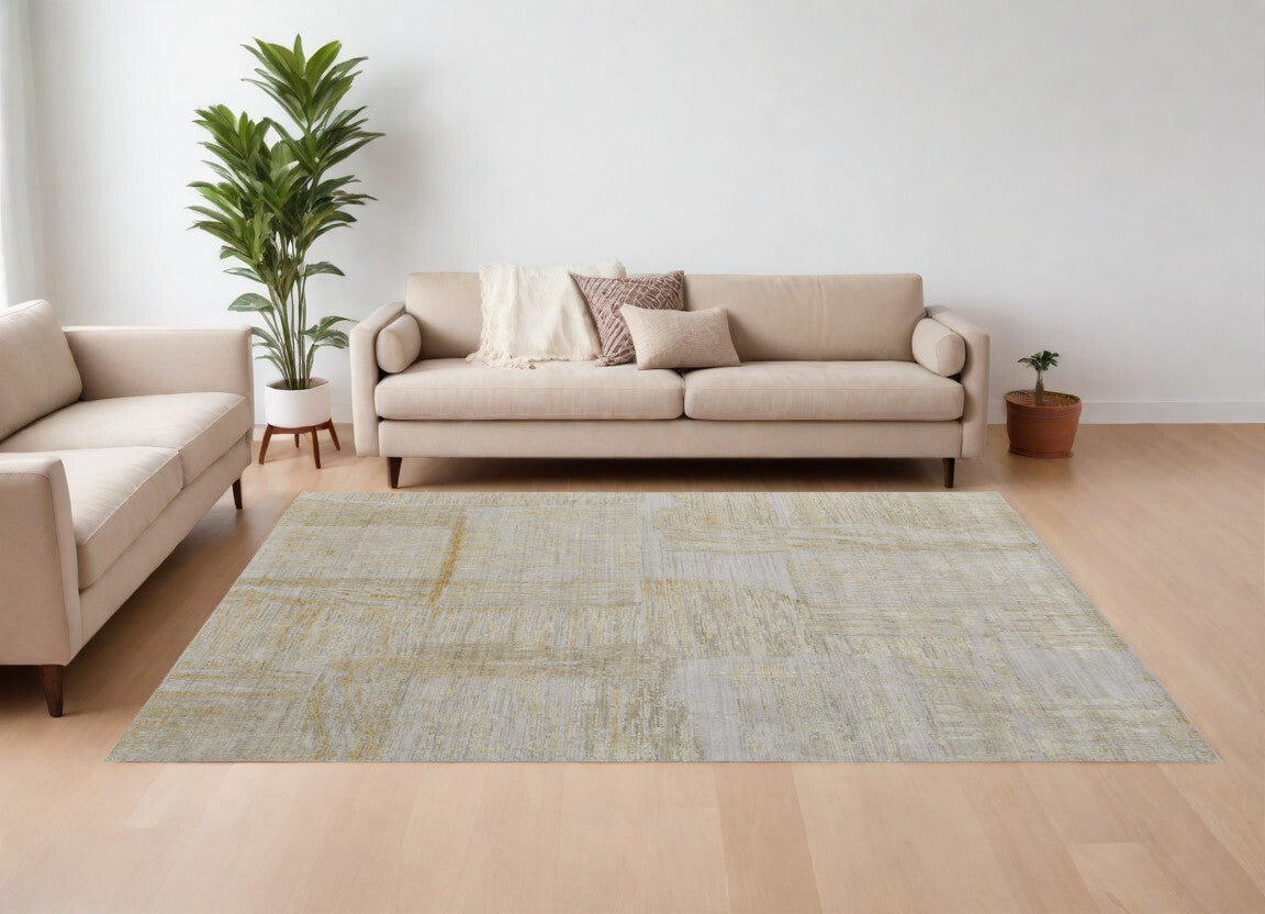 10' X 14' Yellow and Ivory Abstract Hand Woven Area Rug