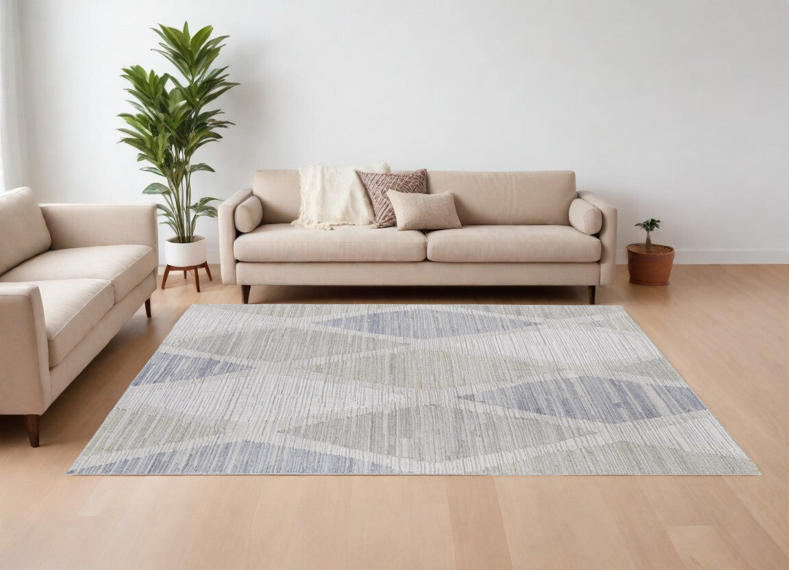 12' X 15' Ivory and Blue Geometric Hand Woven Area Rug