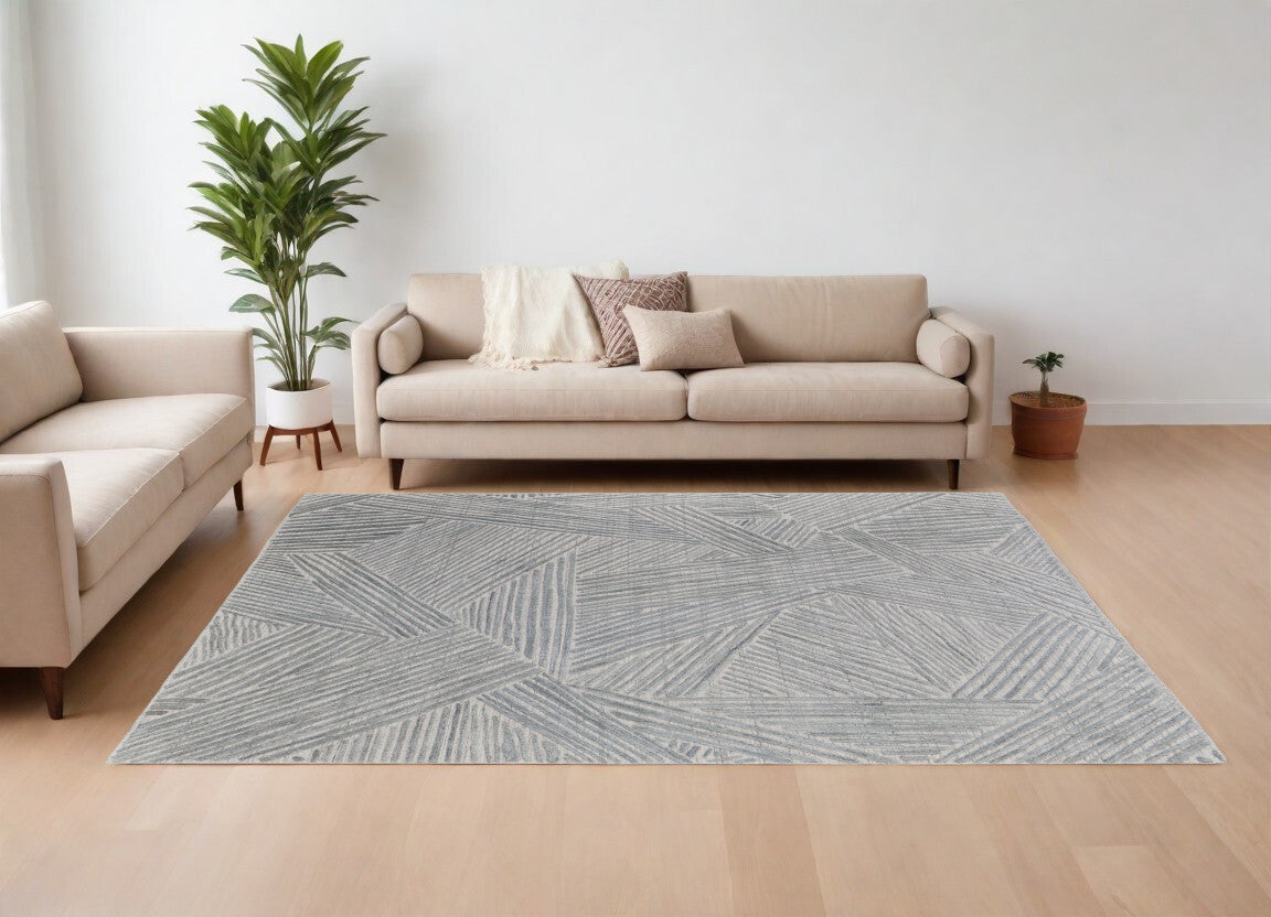 9' X 12' Green and Ivory Abstract Hand Woven Area Rug