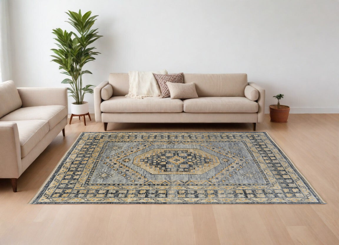 12' X 15' Blue Gray and Tan Wool Oriental Hand Knotted Area Rug With Fringe
