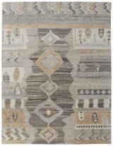 9' X 13' Ivory Gray and Orange Wool Moroccan Hand Knotted Area Rug
