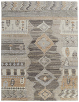 9' X 13' Ivory Gray and Orange Wool Moroccan Hand Knotted Area Rug