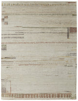 9' X 13' Gray Tan and Green Wool Abstract Hand Knotted Area Rug
