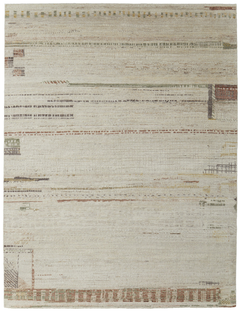 9' X 13' Gray Tan and Green Wool Abstract Hand Knotted Area Rug