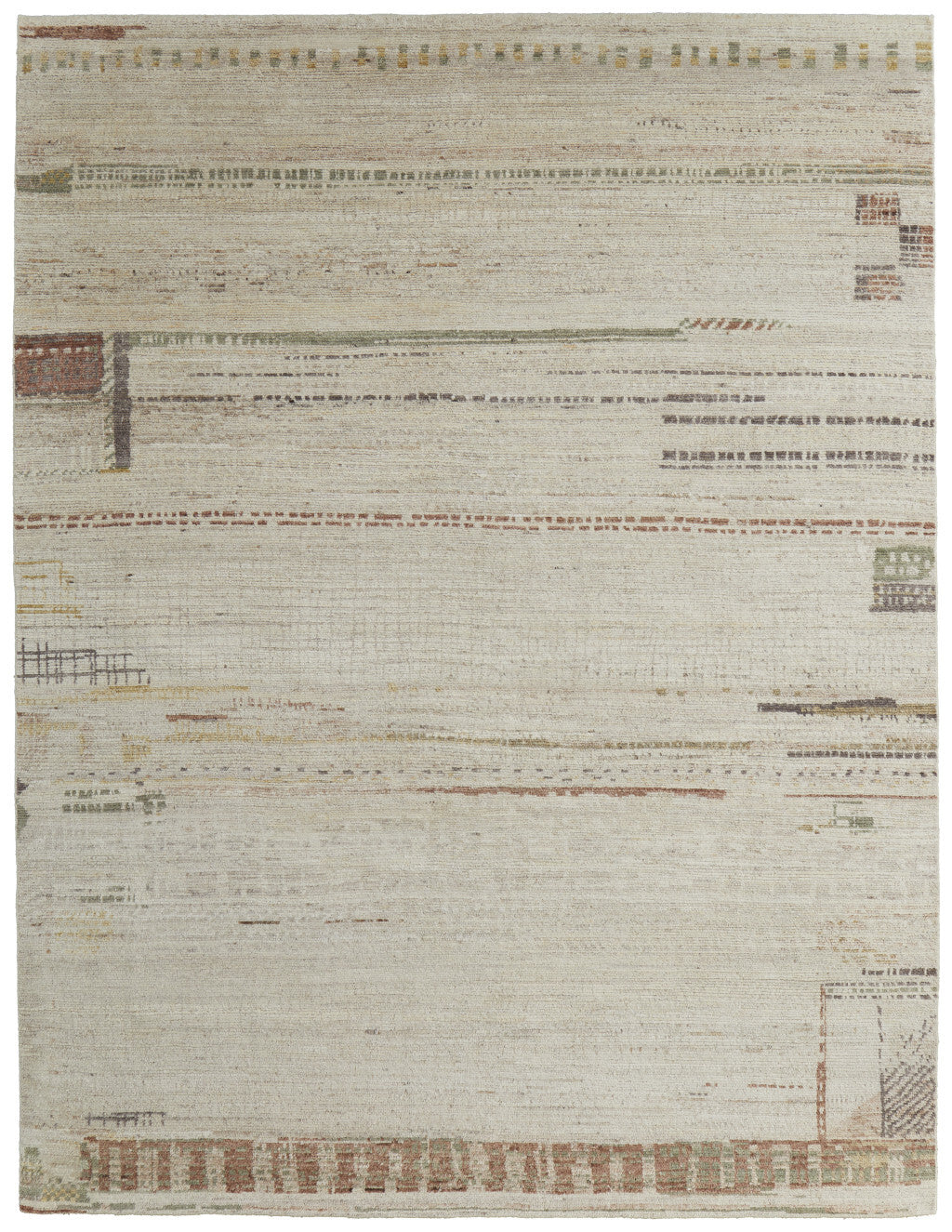 9' X 13' Gray Tan and Green Wool Abstract Hand Knotted Area Rug