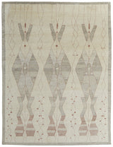 9' X 13' Gray and Red Wool Geometric Hand Knotted Area Rug