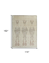9' X 13' Gray and Red Wool Geometric Hand Knotted Area Rug