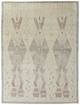 9' X 13' Gray and Red Wool Geometric Hand Knotted Area Rug