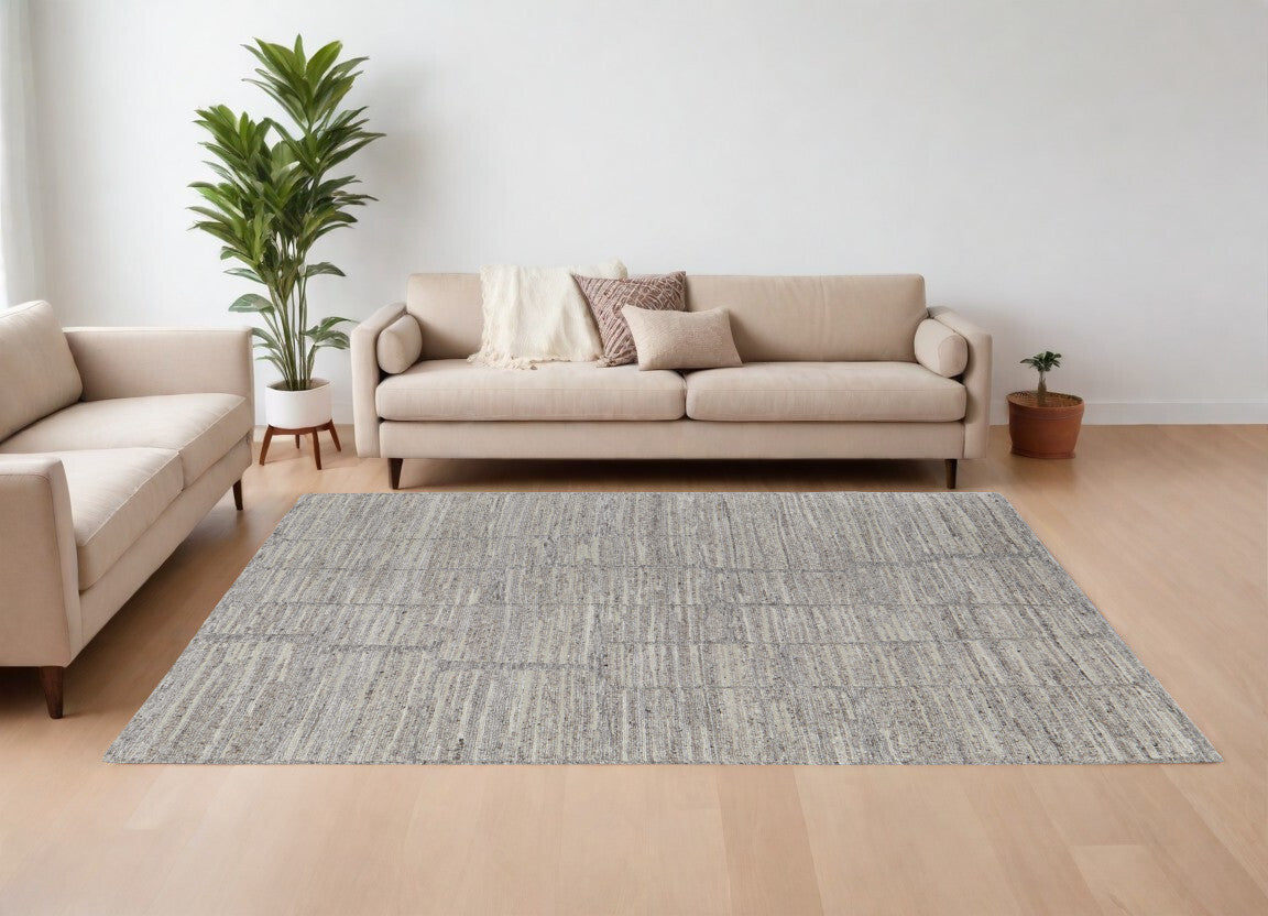 12' X 15' Taupe and Gray Abstract Hand Woven Worn Faded Area Rug
