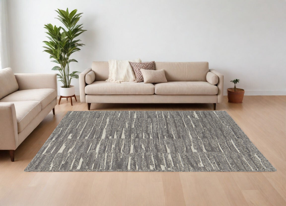 12' X 15' Gray Ivory and Taupe Abstract Hand Woven Area Rug