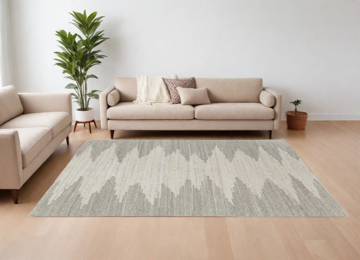 9' X 13' Gray and Ivory Ombre Hand Woven Area Rug