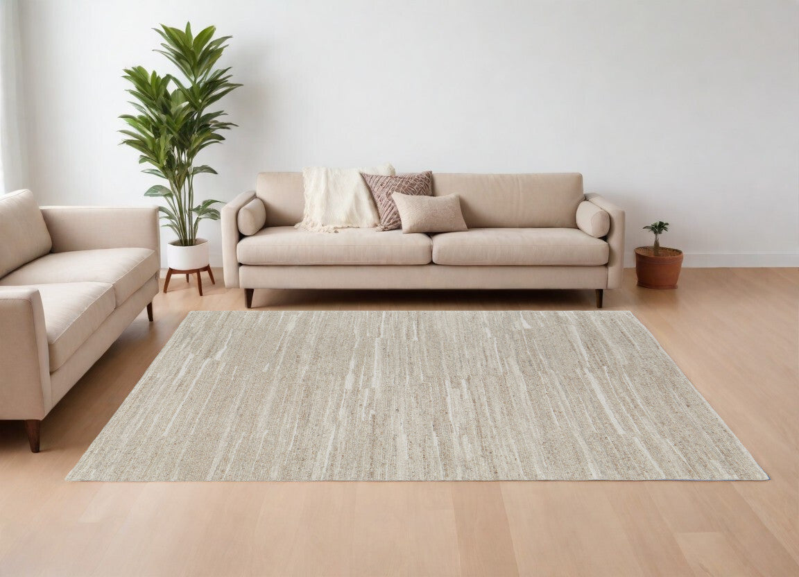 9' X 13' Ivory Abstract Hand Woven Worn Faded Area Rug