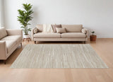 9' X 13' Ivory Abstract Hand Woven Worn Faded Area Rug